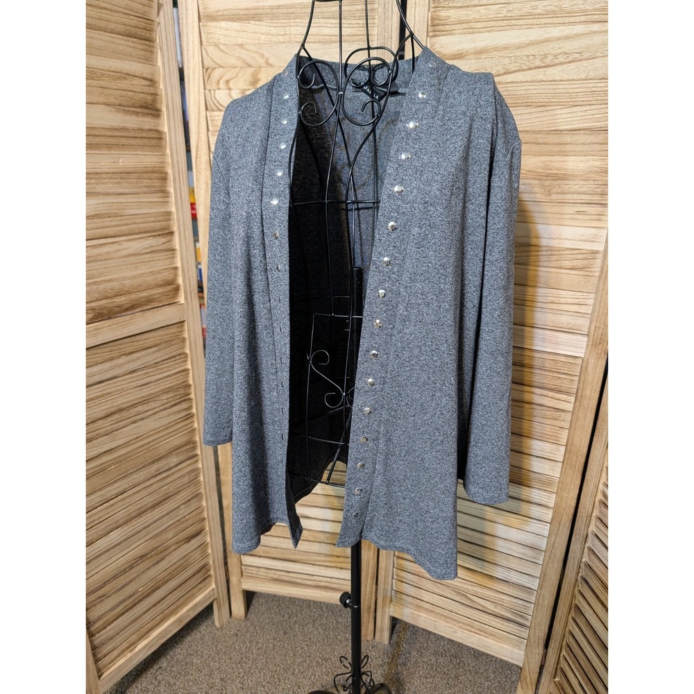 Rafaella Women's Open Front Gray Studded Cardigan Size XL